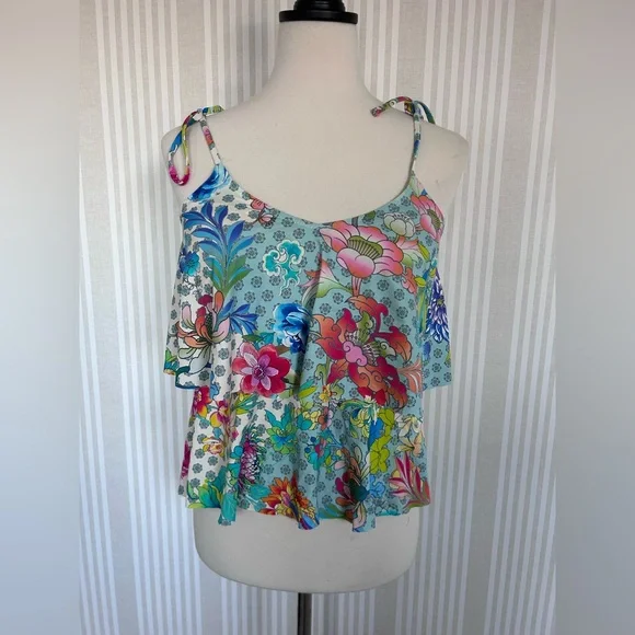 Johnny Was DREAMER Tankini Swim Top Size Small Colorful Floral Adjustable - Picture 3 of 8